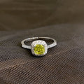 Silver Open Ring Yellow Green Square Stone Crystal Halo view 3