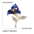 Enamel Flower Brooch Pearl Bud Crystal Leaves Magenta Blue view 4