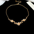 Gold Flower Leaf Vine Necklace Crystal Centers Lobster Clasp view 6