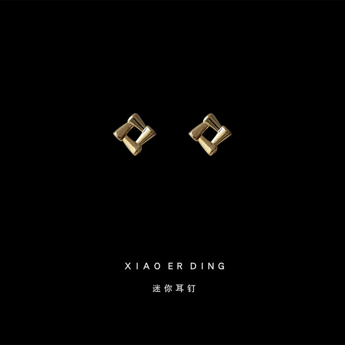 Mini Open Diamond Geometric Stud Earrings Gold Silver