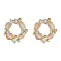 Gold Tone Cat Eye Circle Wreath Stud Earrings Crystal Stars view 5
