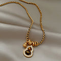 Gold Tone Gourd Pendant Necklace With Brown Stone Pendant Jewelry view 2