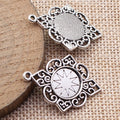 Antique Silver Filigree Diamond Cabochon Connector Settings view 2