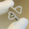 Silver Tone Crystal Double Heart Open Adjustable Ring view 2