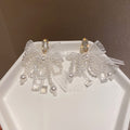 Crystal Bow and White Beaded Tassel Earrings Fashion Jewelry Accessories view 6