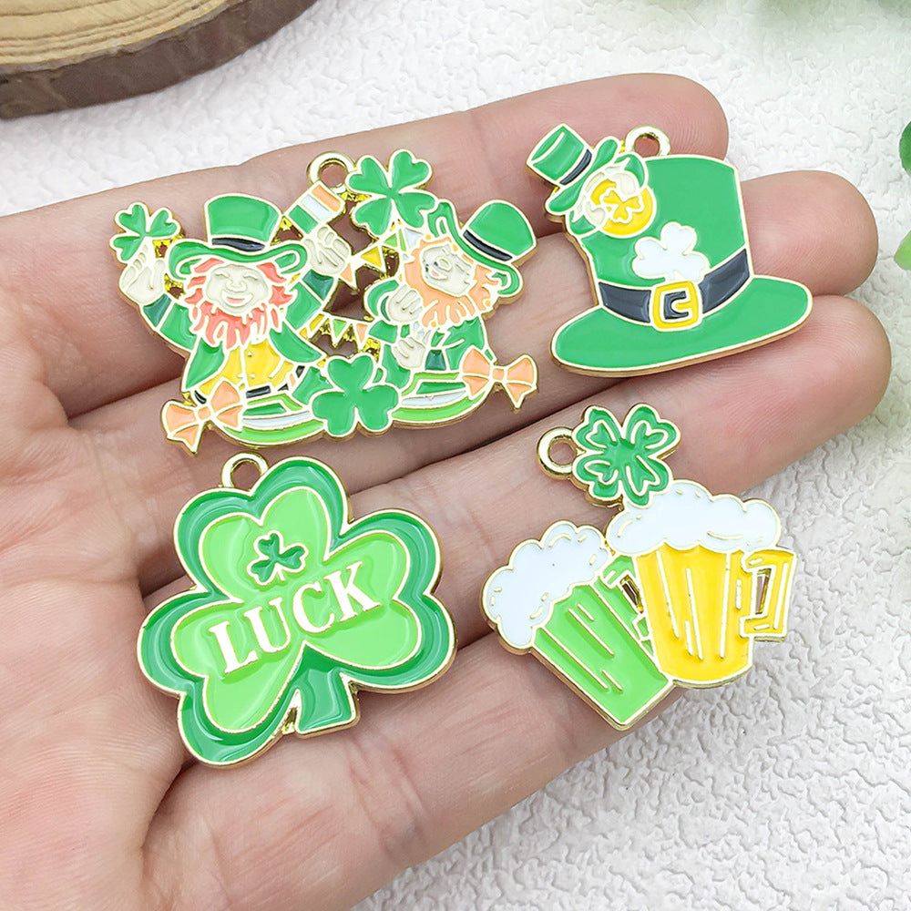 Enamel Zinc Alloy Clover Irish Beer Charm Pendant for Earrings Bracelets and Keychains
