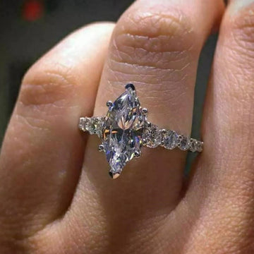 Silver Large Marquise CZ Side-Stone Finger Ring 6-10