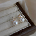 White Pearl Gold Butterfly Wing Stud Earrings Pair view 4