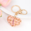 Cat Eye Stone Heart Keychain Rhinestone Gold Clasp Two Colors view 5