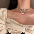 Silver Tone Crystal Bow Drop Earrings Or Matching Necklace view 3