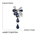 Navy Teardrop Crystal Bow Brooch Gold Silver Drop Pin view 5