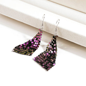 Long Purple Gradient Sequin Mesh Drop Earrings on Alloy Hooks
