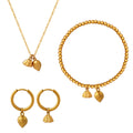 Gold Lotus Seed Pod Charm Necklace And Hoop Drop Earrings view 5