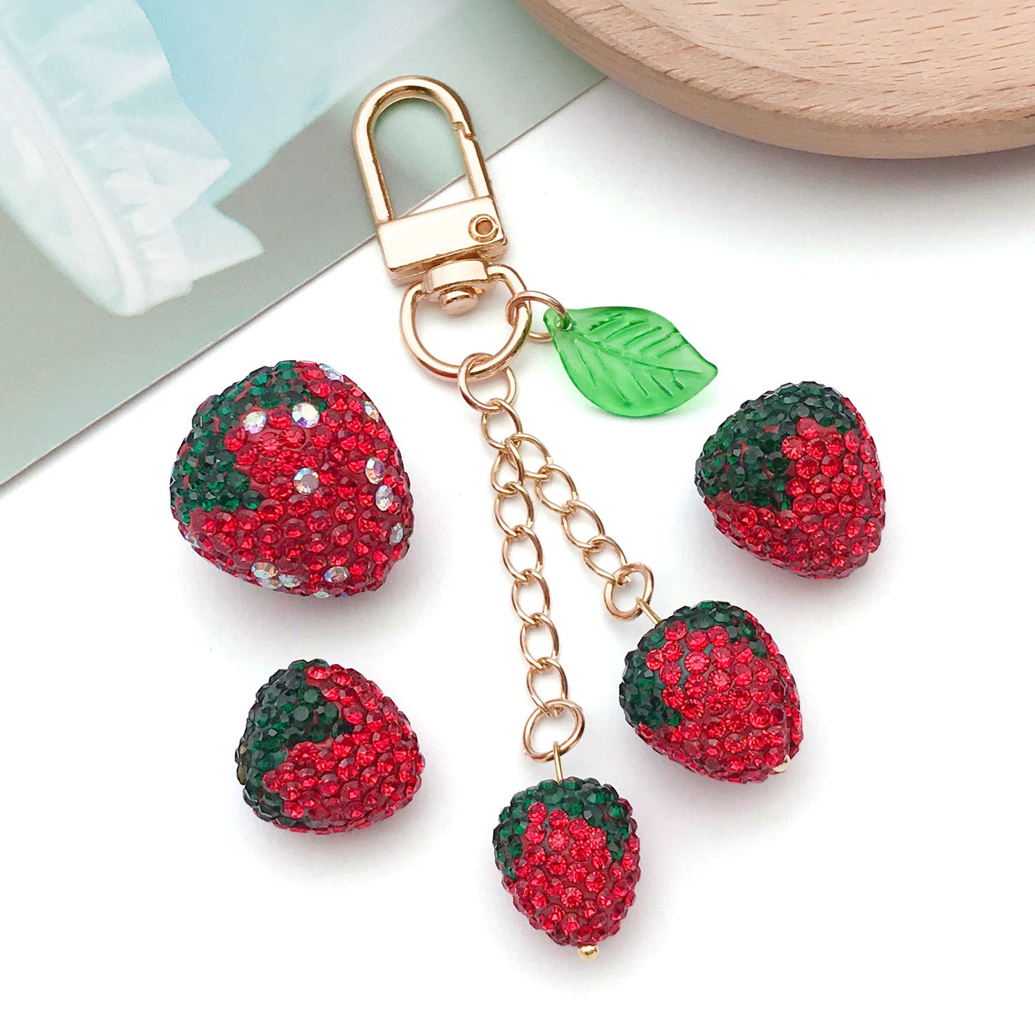 Red Crystal Strawberry Charm Pendant for DIY Bracelet Necklace Keychain Jewelry Making