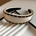 Black White Padded Headband Gold Chain Trim 2 Colors view 7