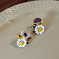 White Daisy Purple Berry And Multicolor Flower Asymmetric Stud Earrings view 1