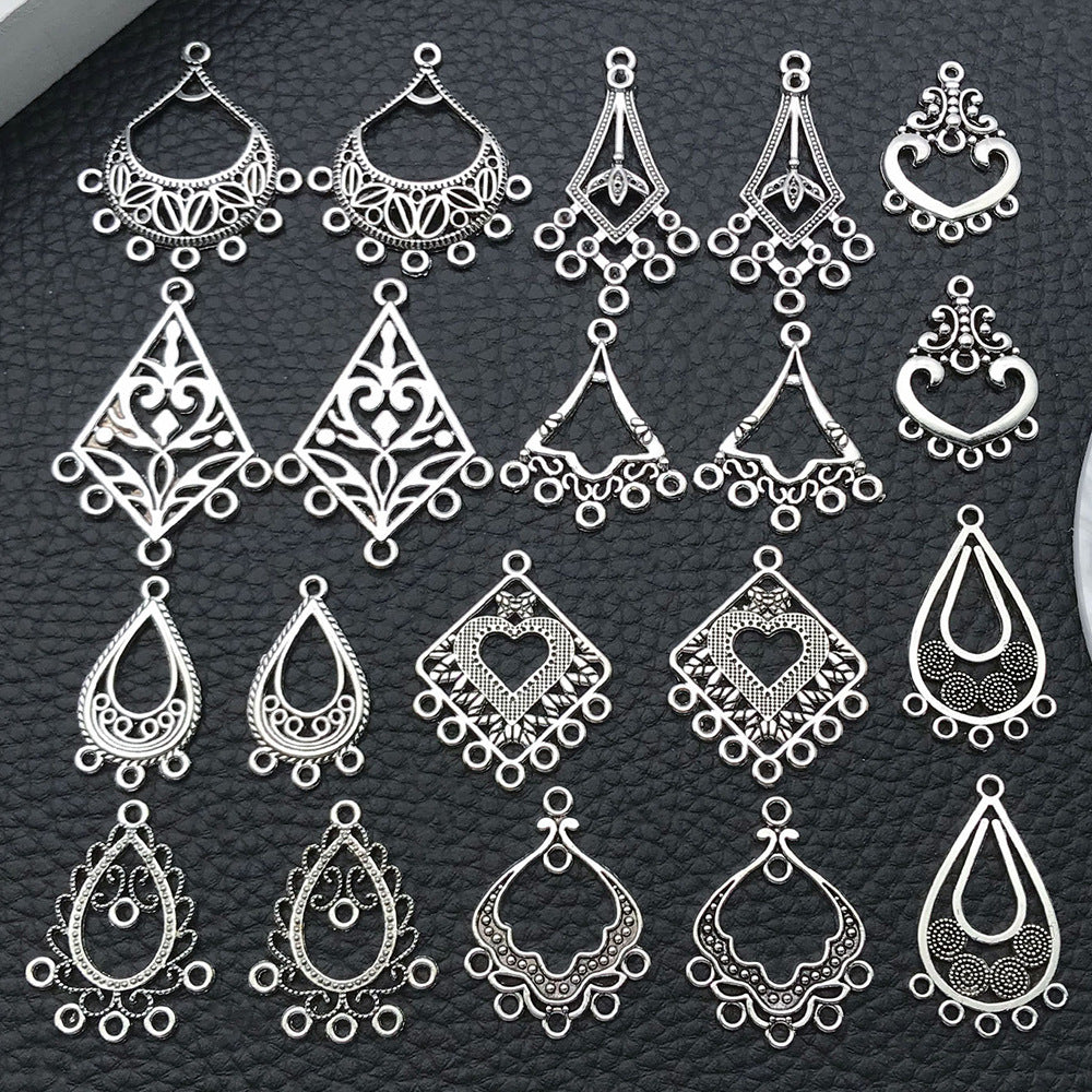 Zinc Alloy Teardrop Heart Multi Hole Connector Charm for DIY Boho Earrings Jewelry