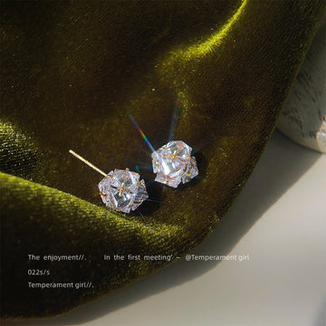 Gold Tone Multifacet Clear Crystal Ball Stud Earrings