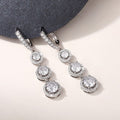 Triple Round Clear Stone Drop Earrings Metal Jewelry Design view 4