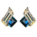 Gold Geometric Wing Square Crystal Stud Earrings Alloy view 6
