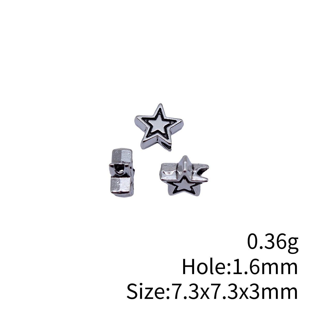 7.3x7.3x3mm 0.36g Antique Silver Zinc Alloy Star Small Hole Spacer Beads for Bracelet Necklace DIY Making