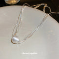 Silver Multi-Strand Snake Chain Matte Pearl Necklace Single view 3