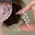 Pearl Crystal Ear Cuff Climber and Stud Earring Set 2 Tones view 3