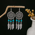 Ninety-Three Silver Tone Bead Feather Ethnic Dangle Earrings view 8