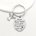 Silver Guardian Angel Keychain Drive Faster Message Tag view 1