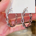 Twisted Wave Clear Stone Hoop Earrings Metal Alloy Pair view 5