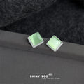 Silver Tone Pale Green Square Stone Clear Corner Halo Stud Earrings view 4