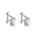 Silver Open Triangle Pearl Drop Stud Earrings Zircon view 5
