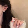Crystal Flower Stud Earrings With Pearl Curves Matching Jewelry Pair view 4