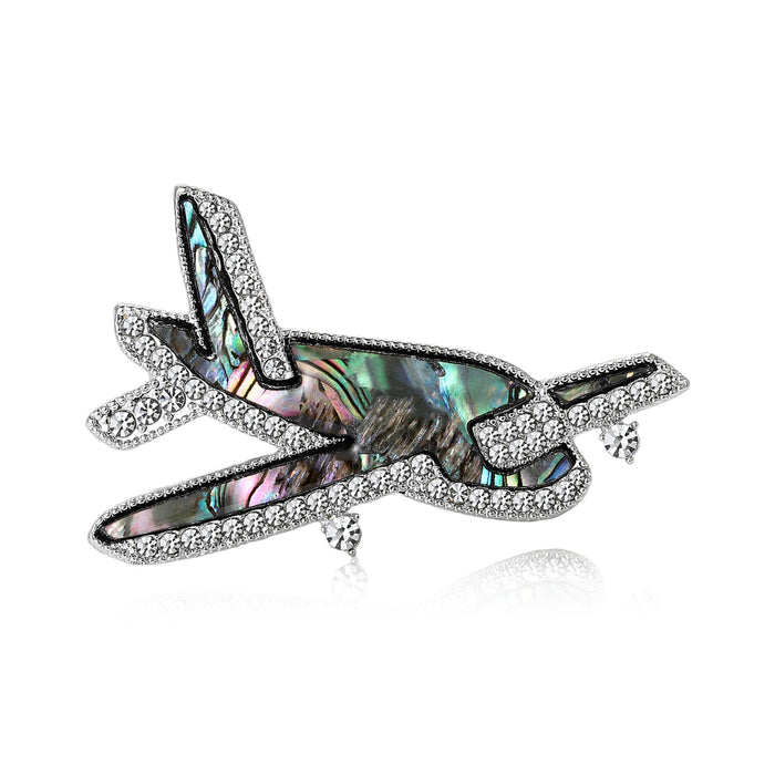 Shell Effect Airplane Brooch With Clear Crystal Frame