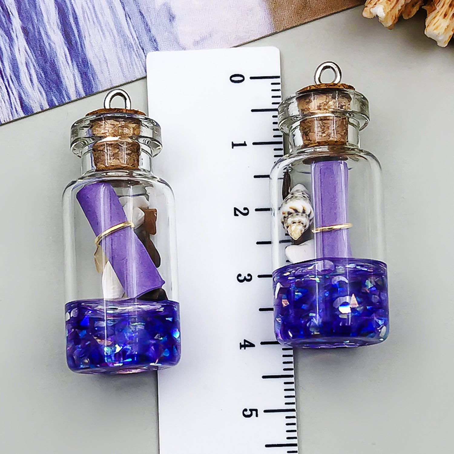 Glass Ice Cube Conch Wishing Bottle Charm Pendant for DIY Necklace Earrings Keychain