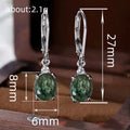 Silver Green Moss Agate Oval Leverback Drop Earrings view 4