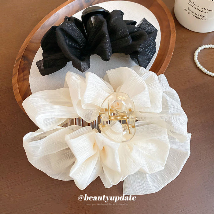 Sheer Mesh Ruffle Petal Shark Clip Hair Claw 2 Colors