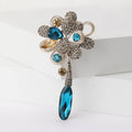 Crystal Flower Brooch with Green or Blue Teardrop Dangle view 7