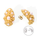 Textured Teardrop Pearl Stud Earrings Gold Steel Finish view 5