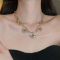Gold Fan Pendant Necklace Drop Earrings Champagne Crystals view 6