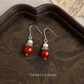 Pearl Green Disc Red Agate Drop Earrings Silver Hook view 4