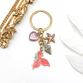 Pink and Blue Mermaid Dolphin Shell and Starfish Keychains view 2