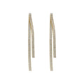 Silver Tone Triple Crystal Chain Fringe Earrings with Polished Metal Accents view 5