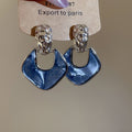 Ink Blue Fan Drop Earrings with Crystal Set Gold Tone Studs view 6