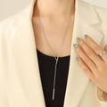 Y Bar Lariat Necklace Geometric Vertical Bars Gold Steel Chain view 7