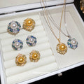 Pearl Crystal Floral Necklace Earrings Ring Jewelry Pieces view 1