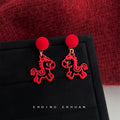 Red Velvet Ball Paper Cut Horse Drop Earrings Pair Style view 4