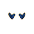 Gold-Rim Deep Blue Heart Enamel Stud Earrings Pair view 5