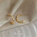 Faceted Segment Bamboo C-Hoop Stud Earrings Silver Gold view 4