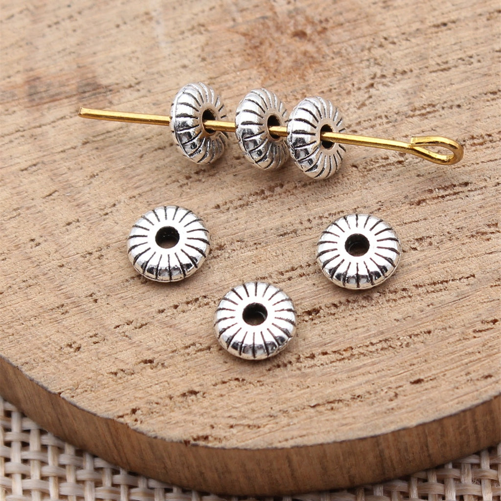 6x6x1.9mm 0.28g Antique Silver Zinc Alloy Round Small Hole Spacer Beads for DIY Bracelet Jewelry Making